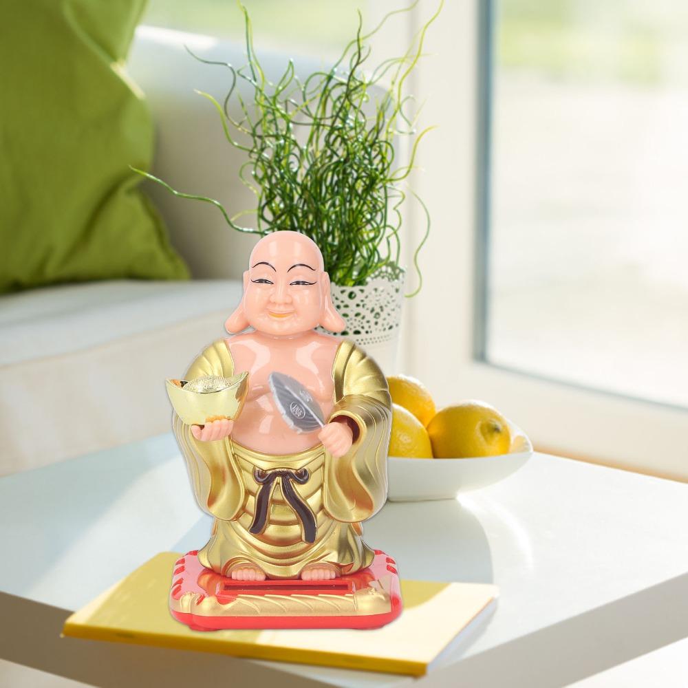 Plastic Solar Waving Buddha Figurine Gold Car Dashboard Light Driven Decor Office Desktop Display