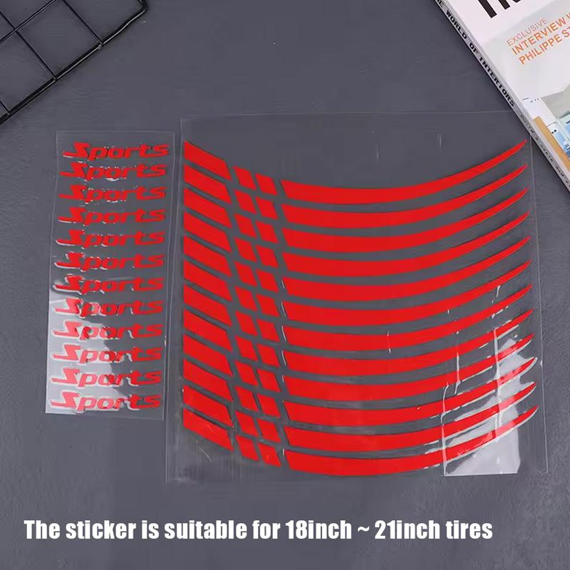 12pcs Car 18-21in Rim Protective Decal Tape Wheel Reflective Warning Strip Tire Sports Styling Decoration Sticker Accessories