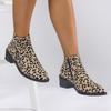 Осень 2025 новые остроносые короткие ботильоны на среднем каблуке с леопардовым принтом большого размера на толстом каблуке с боковой молнией европейские и американские ботинки челси женские