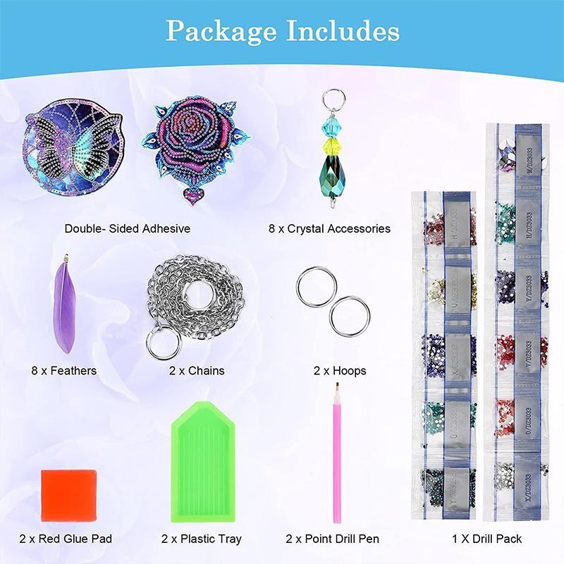 1 шт. DIY Алмазная картина 5D DIY Точечная дрель Алмазная картина Колокольчик ветра, Двусторонняя картина Украшения с подвеской из перьев для украшения сада