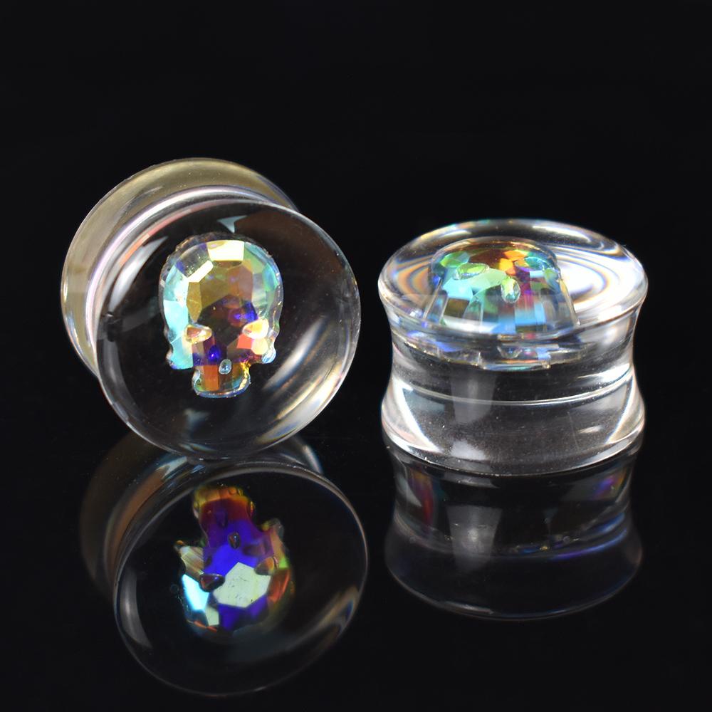 2 шт., датчики туннелей для ушей в виде черепа, двойная расклешенная вилка, акриловые носилки для ушей, расширитель, украшения для тела