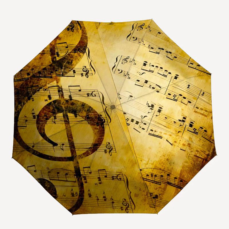 1pc Music Notes Automatic Folding Umbrella, 8-Rib Durable Iron Frame, Compact Travel Umbrella for Women & Men 004
