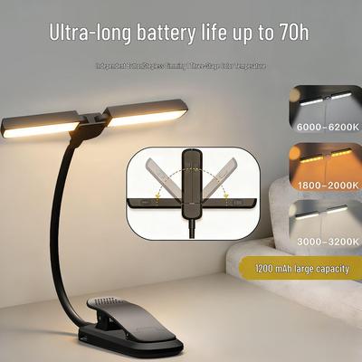 Светодиодная настольная лампа для чтения и учебы с USB-зарядкой, зажимом и бесступенчатой регулировкой яркости