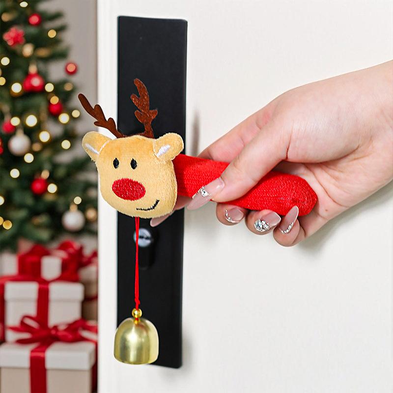 1/4 PCS Cartoon Room Christmas Decoration Cloth Protective Cover Door Handle Gloves Festival Santa Claus Bell Gift
