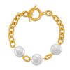 Round Pearl Beaded Chain Bracelet Copper Plated 18k Gold Fashion Jewelry For Women