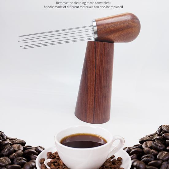 Инструмент для раздачи эспрессо с держателем, нержавеющая сталь 304, 8 игл, ручка из натурального дерева, порошок кофе эспрессо