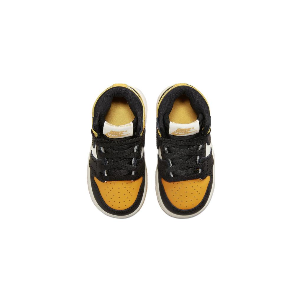 Детские кроссовки Air Jordan 1 Retro High OG TD с желтым носком Taxi Black Sail AQ2665-711