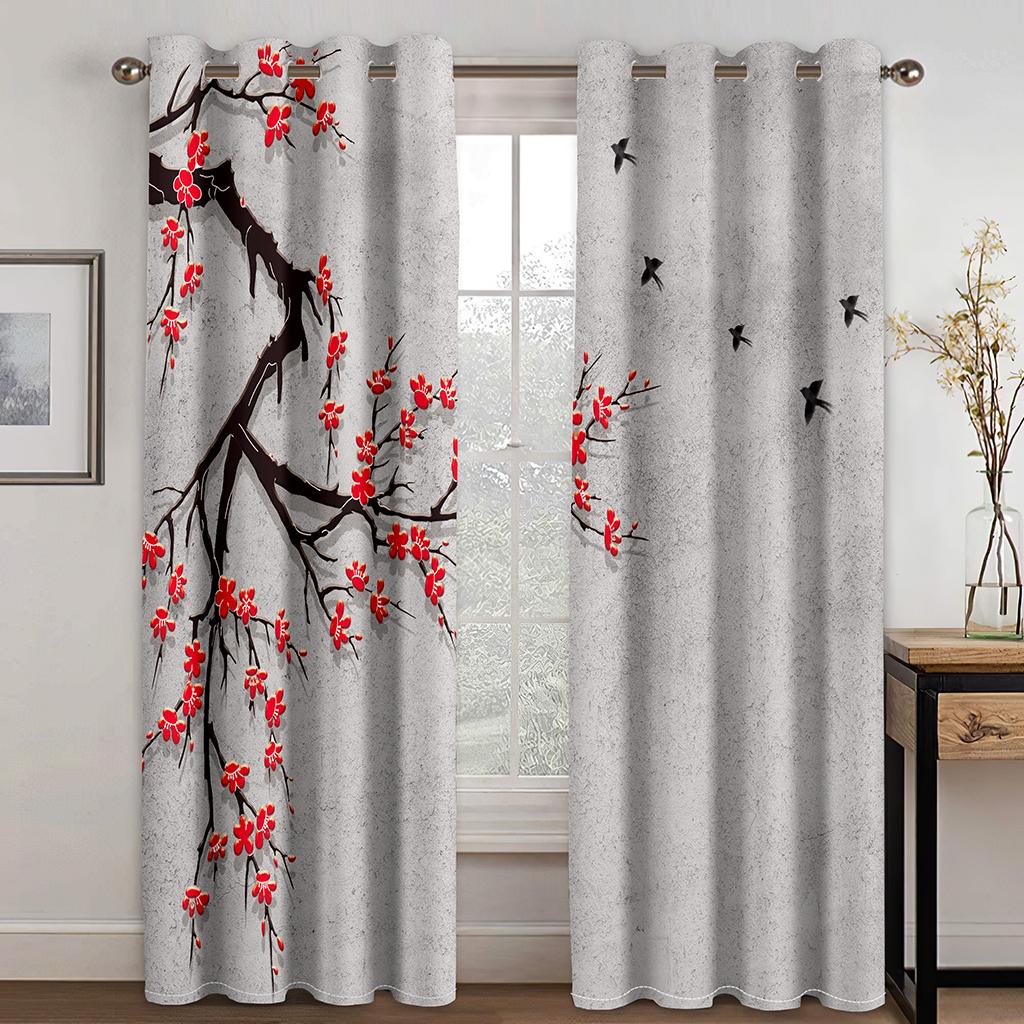 Red Rose Printed Window Curtain, Digital Printing, Bedroom, Living Room, 2 Pieces of Narrow Width, Aesthetically Cortinas
