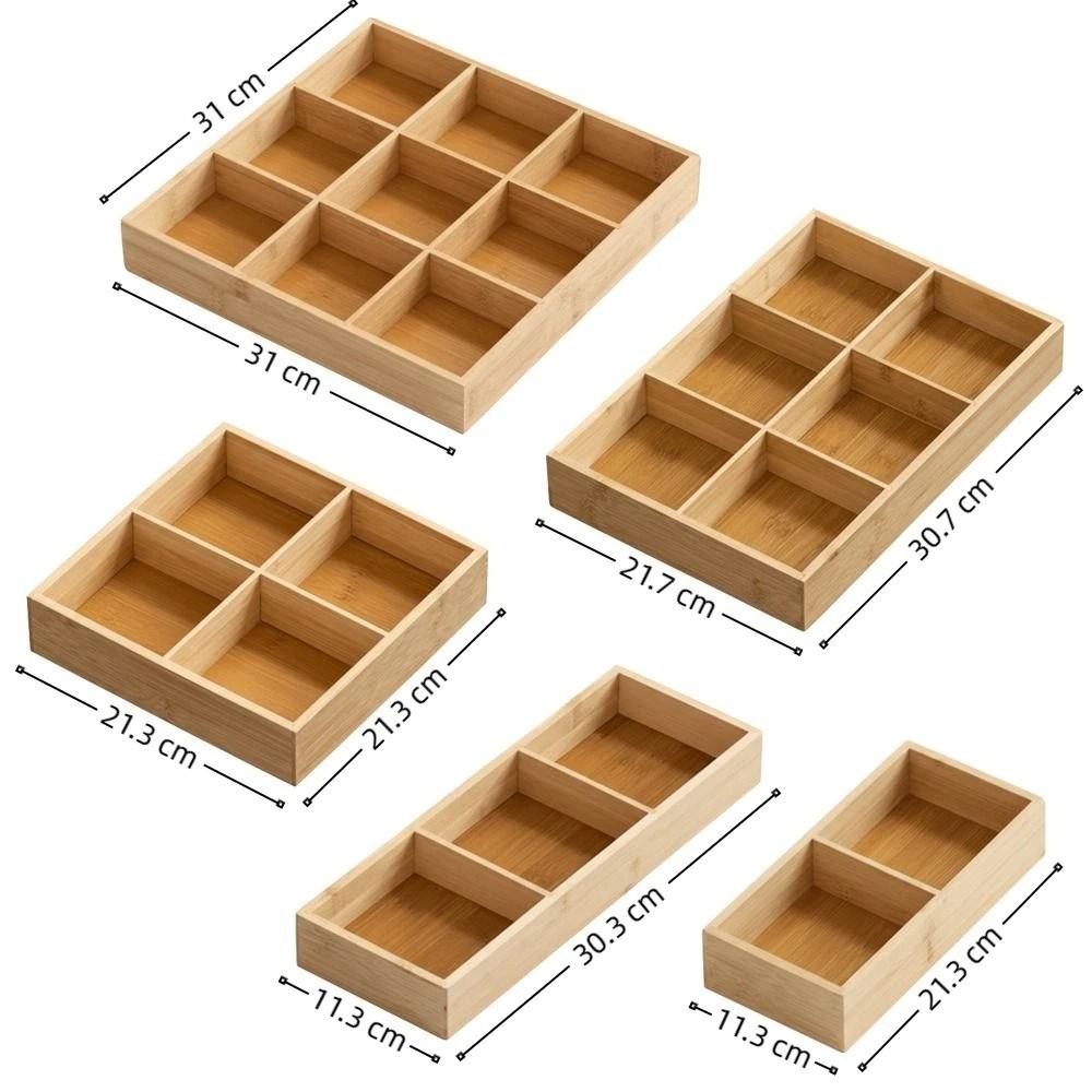 Multi-Grid Divided Plate Wooden Snack Storage Tray Reusable Bamboo Tray Candy