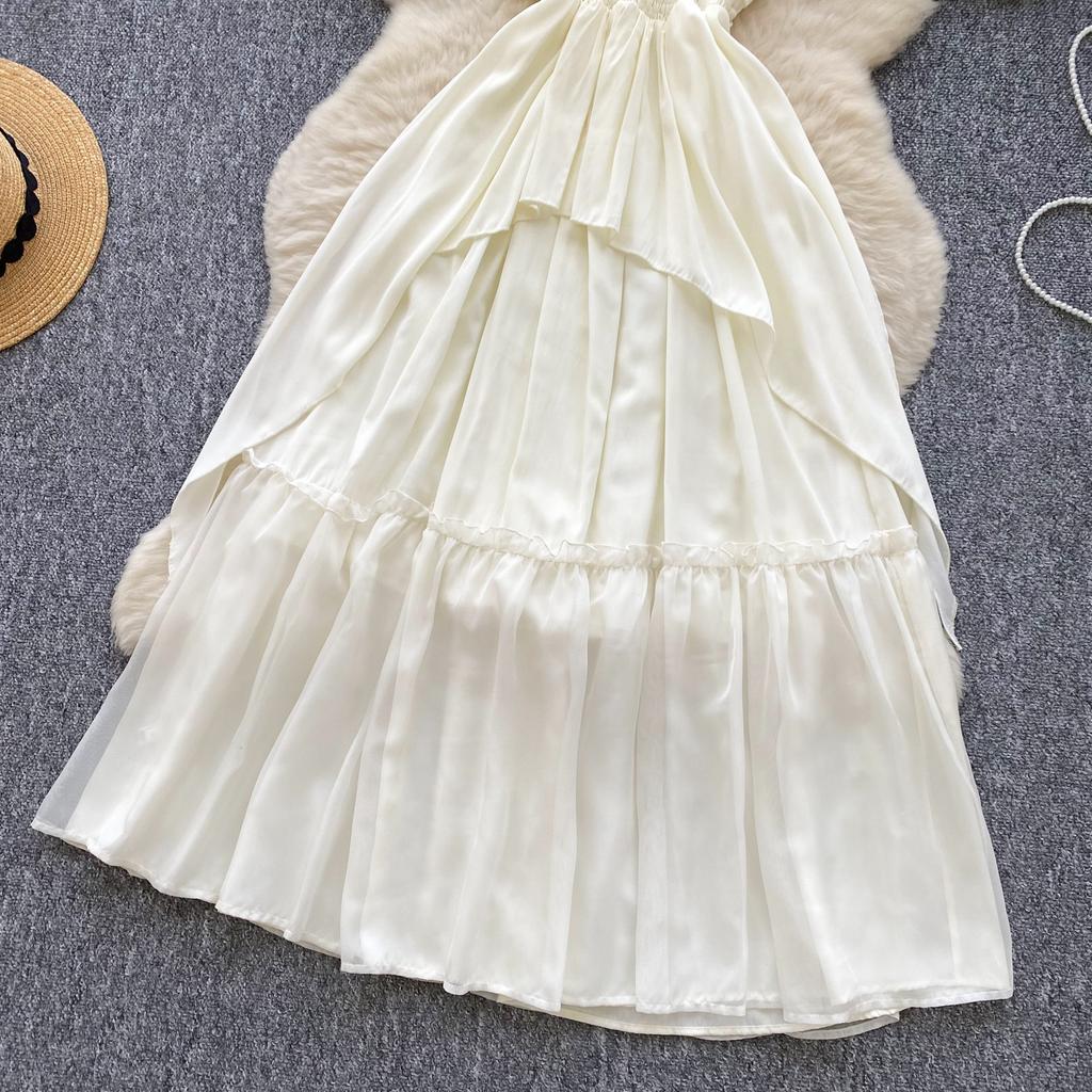 Summer Women Sexy Spaghetti Strap 3D Flower Ruffles Long Maxi Holiday Beach Dresses