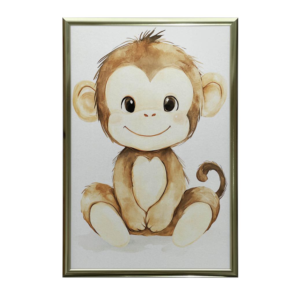 Plakat Uśmiechnięta Małpka Na Białym Tle Plakat Uśmiechnięta Małpka Na Białym Tle, 30X40 Cm, Rama Drewniana Ciemny Brąz, Papier Matowy 230 Gsm