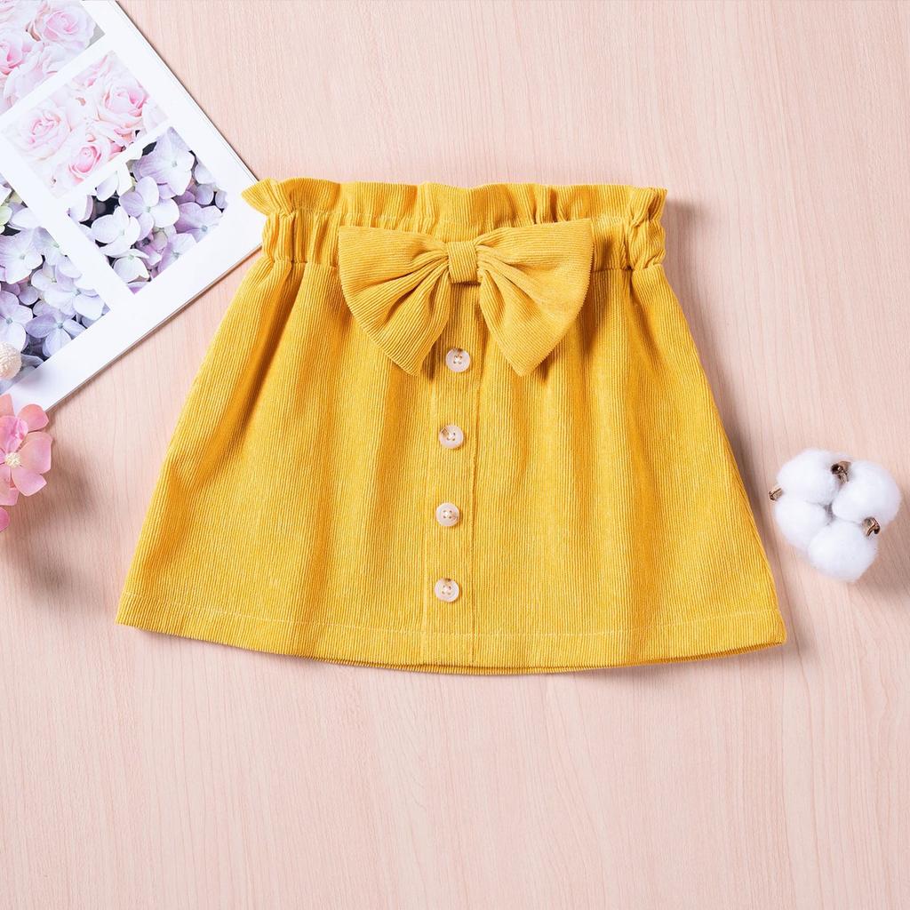 Детская мода Повседневная юбка Однотонная с бантом Однобортная Короткая юбка