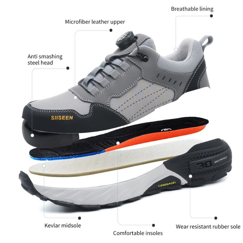 Rotating Button Men Sports Shoes Protection Boots Safety Shoes Men Anti-smash Anti Puncture Work Shoes Non-slip Steel Toe Shoes