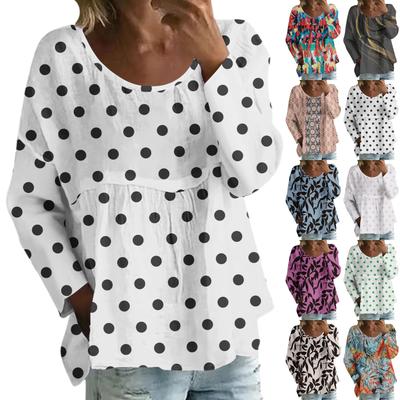 Женский повседневный модный свободный топ с круглым вырезом и цветочным принтом, с длинным рукавом