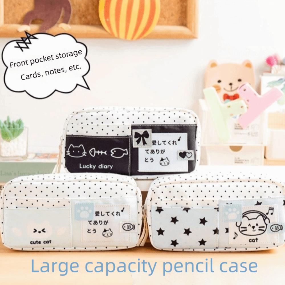 Cat Pattern Pencil Bag Multi-Layer Pen Bag Ins Style Pencil Case For Girls