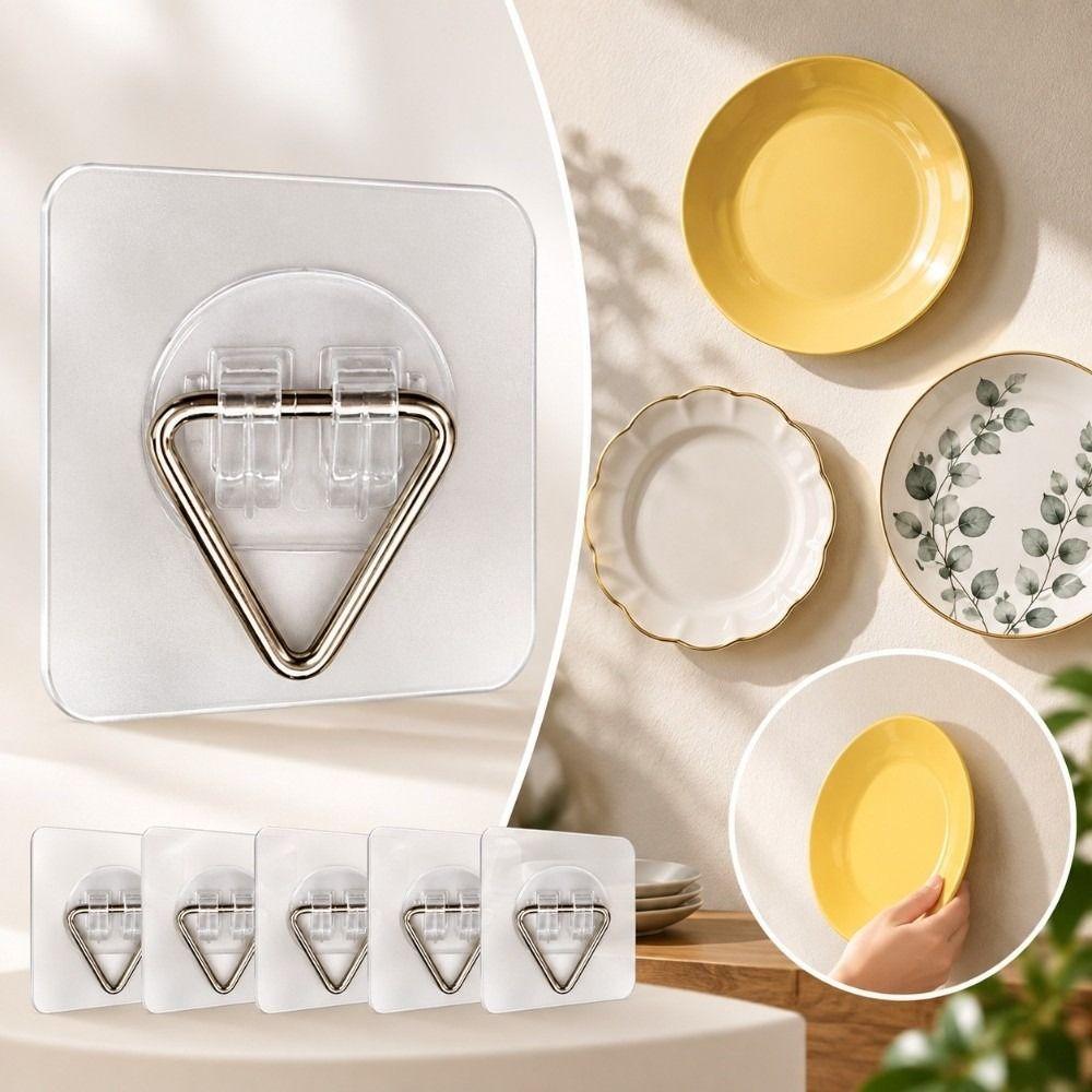 10PCS No-Drill Installation Triangular Wall Hook Traceless Plate Display Hanger Home Kitchen