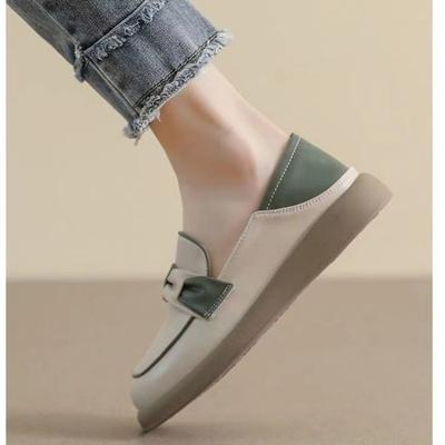 Кожаные мокасины женские осенние повседневные рабочие туфли на плоской подошве маленькие кожаные туфли для беременных женщин с мягкой подошвой на одной педали