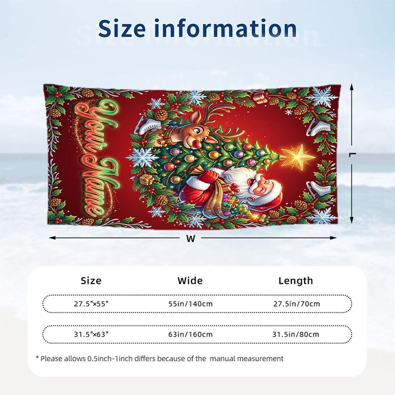 Soft Beach TowelChristmas Custom Name Print Towel For Bathroom Beach Indoor Decor Holiday Gift