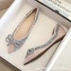 Роскошные классические туфли-лодочки с бриллиантами 2024 года, новые повседневные туфли на плоской подошве с острым носком и мелким бантом, женские туфли, большие размеры 41-43