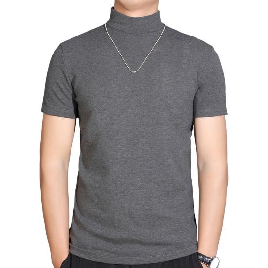 Мужская летняя футболка с короткими рукавами и высоким воротником в полоску, однотонный пуловер, облегающий мягкий дышащий деловой повседневный