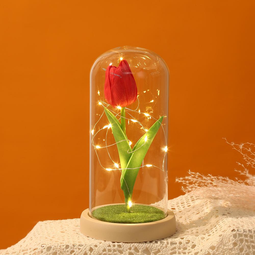 Новый тюльпан светящийся вечный цветок настольное украшение стеклянный колпак подарок декоративное место ночник подарок
