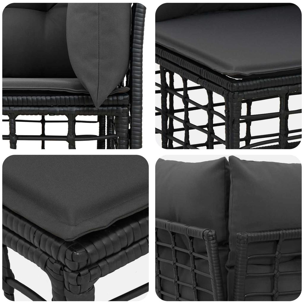 Outdoor Sofa Set Black Polyester