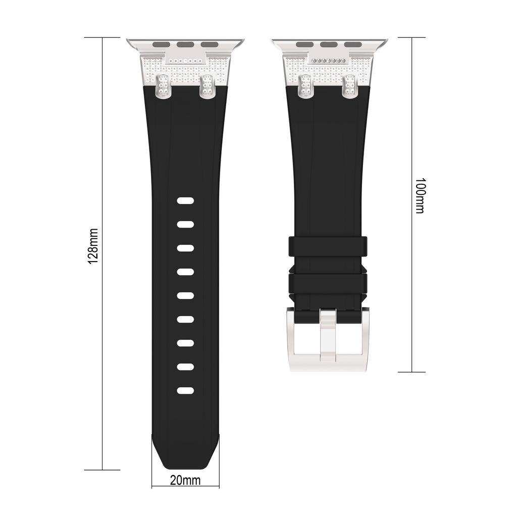 For Apple Watch Series 10 42mm/9 8 7 41mm/SE (2023) SE (2022) SE 6 5 4 40mm/3 2 1 38mm Rhinestone Silicone Rubber Strap