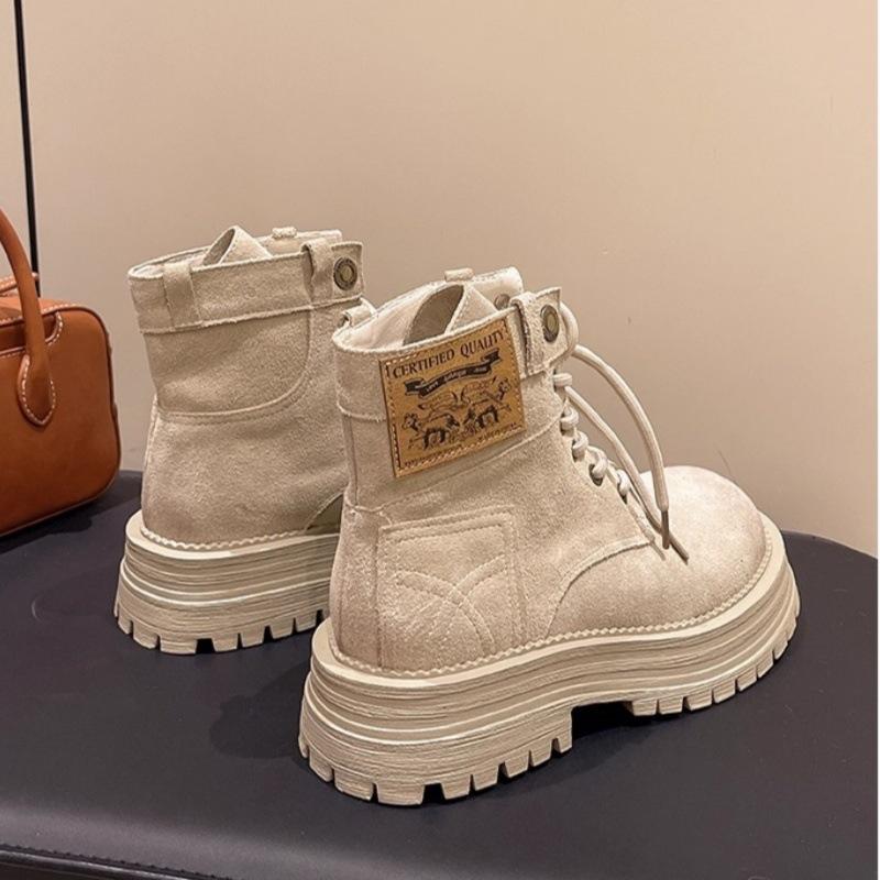 Женские ботинки Мартин на толстой подошве, обувь 2025 весна и осень, новые нескользящие ботинки цвета ревеня, женские британские ботильоны на платформе для улицы