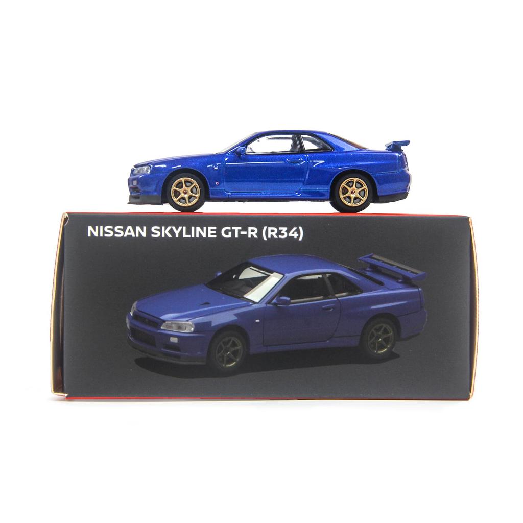 PAUDI MODEL Scale Diecast Model Car R34 Skyline 2000 Nissan V Spec II 1/64 GT-R (Blue)
