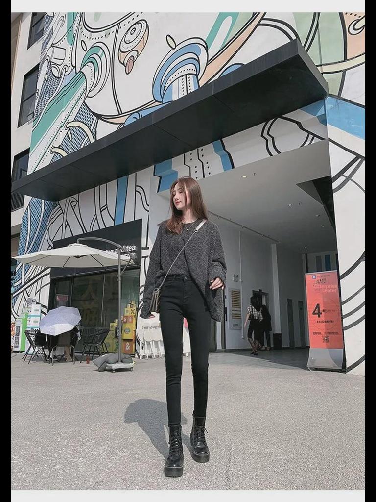 Женские черные облегающие эластичные джинсы-карандаш с высокой талией - Весенняя коллекция 2022 г.