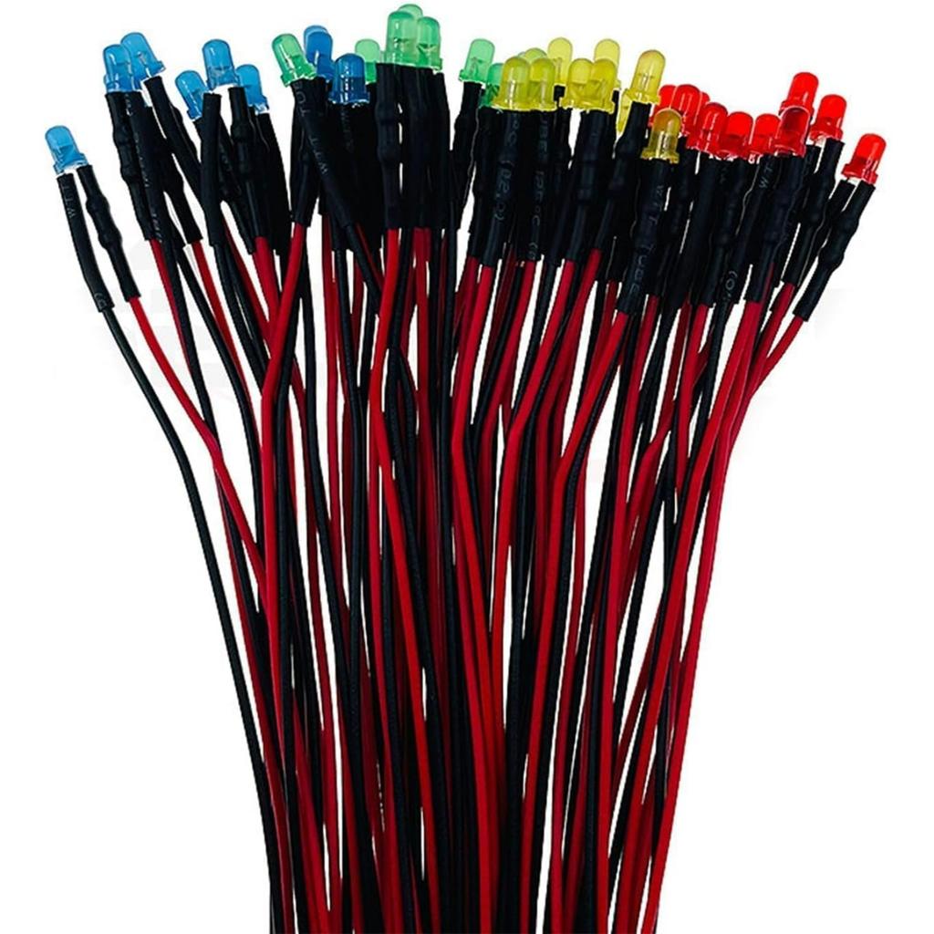 50PCS 12V 3mm LED Lights Emitting Diodes Pre Wired Micro Led Lights Diodes Diffused Colored Lens for Model Assortment Kit
