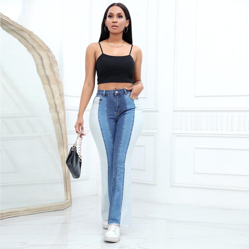 2024 Women's Jeans Elastic and Fashionable Washed Contrast Color Ladies Denim Pants