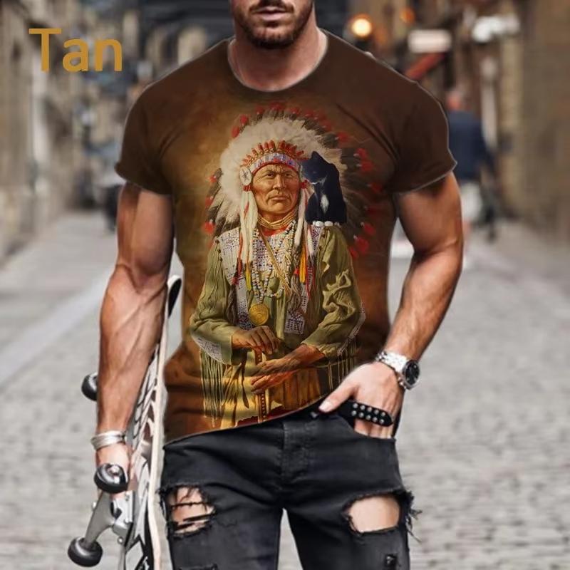 Футболка с принтом Indian Chieftain 3D, мужская, с короткими рукавами