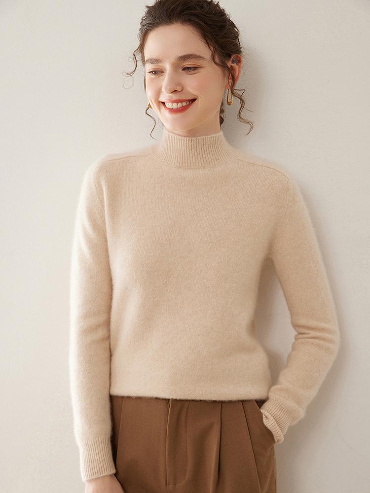 Women's Soft Cashmere Turtleneck Sweater - Solid Color, Loose Fit, Slimming Design for Autumn & Winter