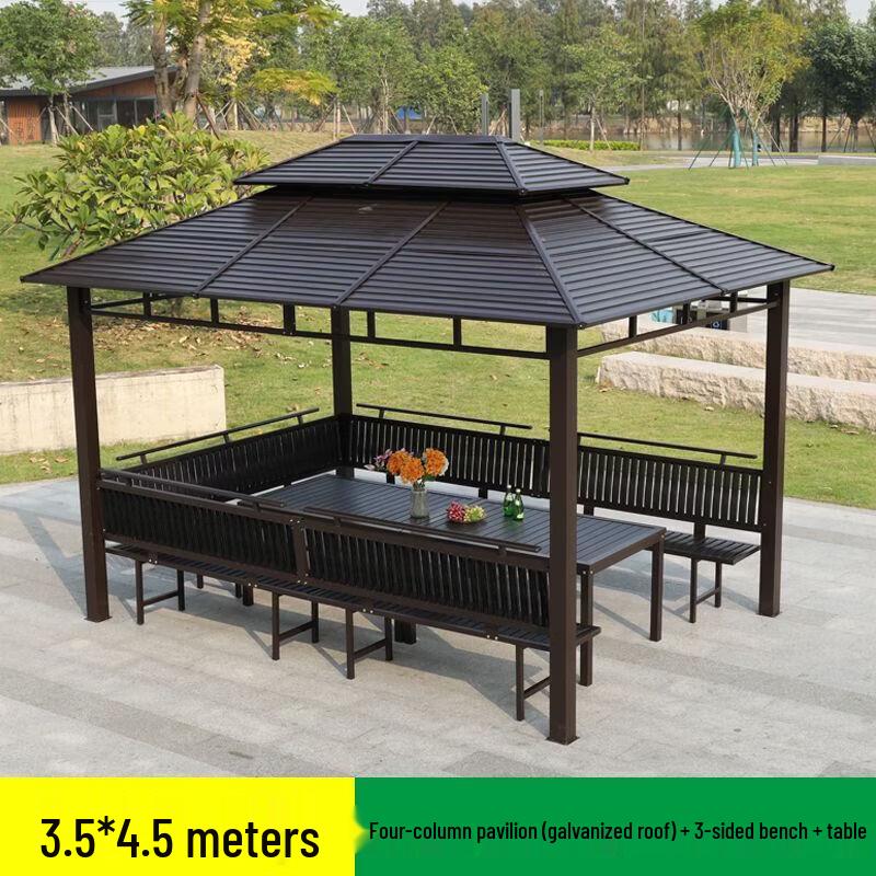 JINGGENG Outdoor Four-Column Gazebo with Galvanized Roof