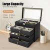 24 Sunglasses Storage Box Organizer, 4-Layer PU Leather Case with Glass Top for Eyeglasses Display