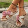 Fashion Summer Beach Vocation Slides Women Outdoor Pink Bowknot Decor Cross Strap Linen Slippers Women Lightweight Comfort Flat Sandals
