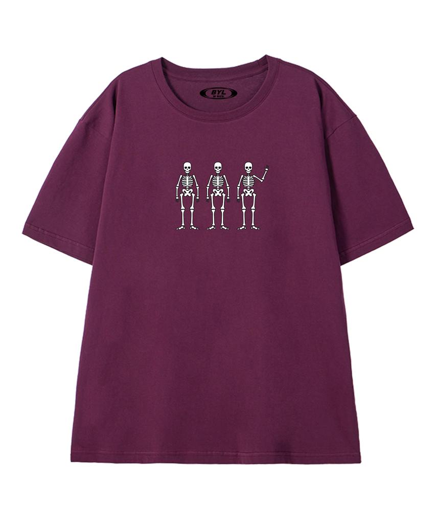 BY.L Monster Skeleton Short Sleeve T-Shirt Wine