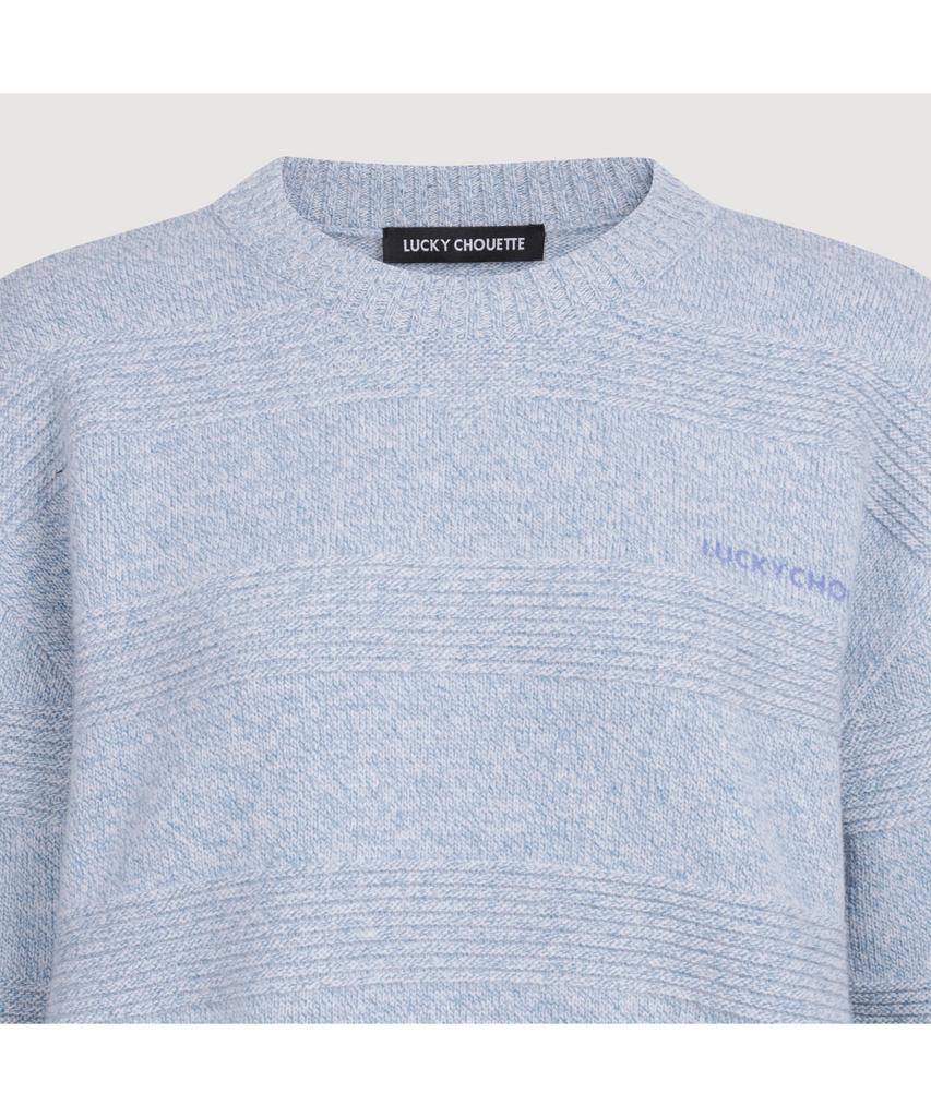 LUCKY CHOUETTE Sleeve Emblem Printed Kni Pullover (Light Blue) Lfwas25110Bul