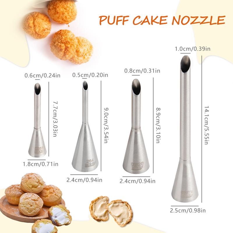 MRF 4PCS puffs cream nozzle stainless steel cake decorating nozzle pastry decorating nozzle baking supplies cupcakes
