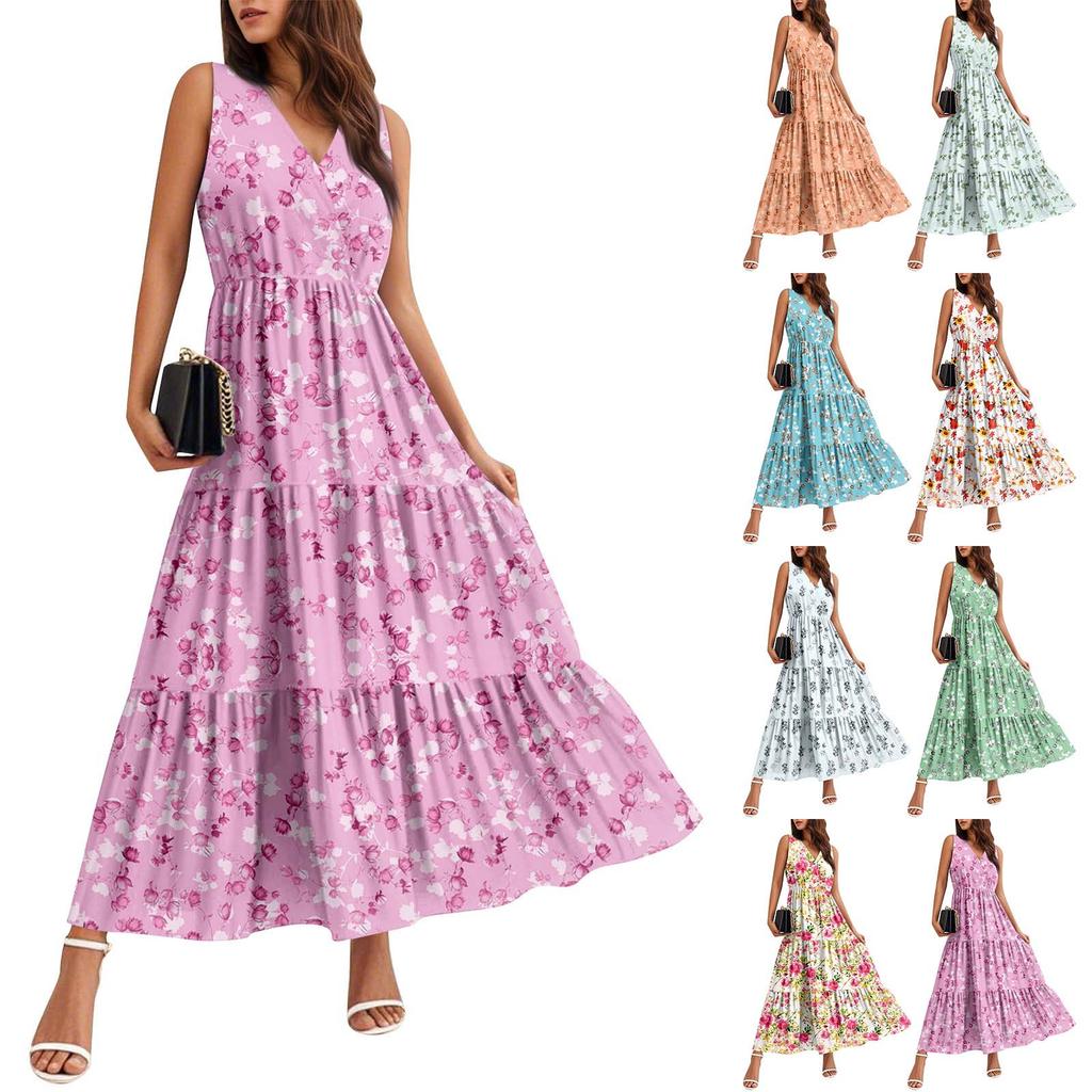 Women's Flowing Dresses Women's Summer Dresses Casual Sleeveless Long Dresses Cute Floral Long Dresses