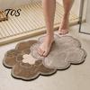 Minimalist Bathroom Floor Mat Double Flower Bath Mat, Super Absorbent Diatomaceous Earth Rug, Non-Slip Floral Rug Quick Dry for Home Entrance Shower