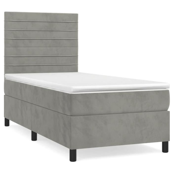 VidaXL Divan Bed and Mattress Light Grey 100x200cm Velvet - Model 3143067