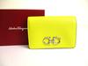 Authentic Gancini Silver H/W Yellow Leather Business Card Holder #a825  Refurbished