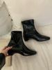 Retro style square head short boots women's black inner height increase and thin versatile thin boots fashion boots autumn