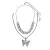 RUI RUI YU Women's Necklace Hip Hop Style Diamond-mounted Double-deck Chain Butterfly-shape Necklace