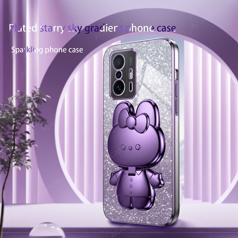 Милый 3D Кролик Макияж Зеркало Подставка Покрытие Мягкий Чехол Для Xiaomi Mi 11 Lite 5g Ne 12 Pro 12x 12s Защитная Задняя Крышка Mi11lite Mi11