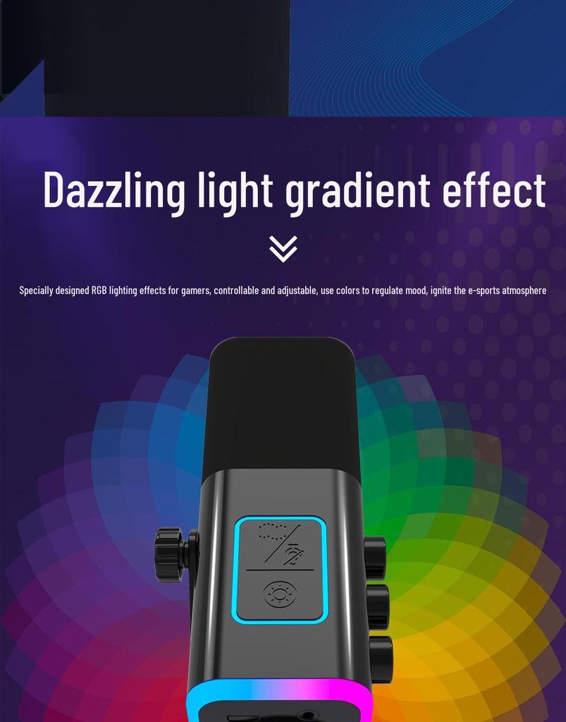 RGB Динамический USB-микрофон для игр, записи и пения с шумоподавлением и встроенной звуковой картой