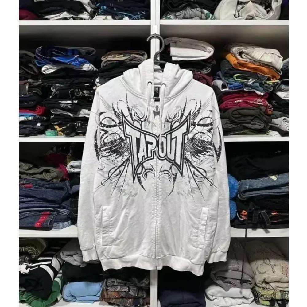 Y2K Cyber Grunge Emo Zip Up Толстовки Винтажная графика Принт Kpop Эстетика Готическая Одежда Одежда