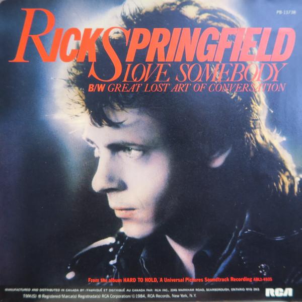 7-дюймовая пластинка RICK SPRINGFIELD Love Somebody PB13738 RCA 1984 Канада Рок Б/у